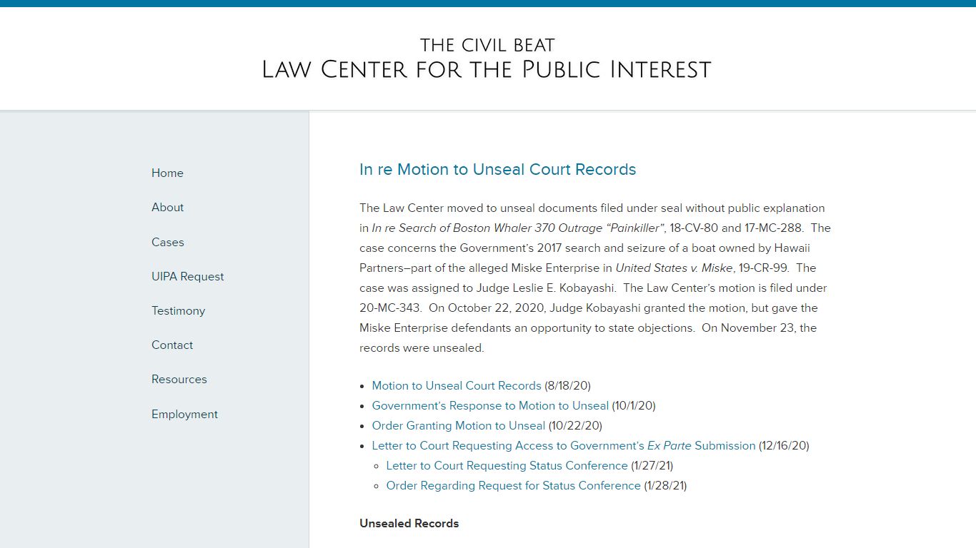 In re Motion to Unseal Court Records - The Civil Beat Law ...